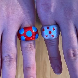 Two white and red dotted rings